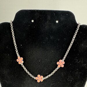 D’Orlan New Charming Silver Necklace with Pink Floral Design P13